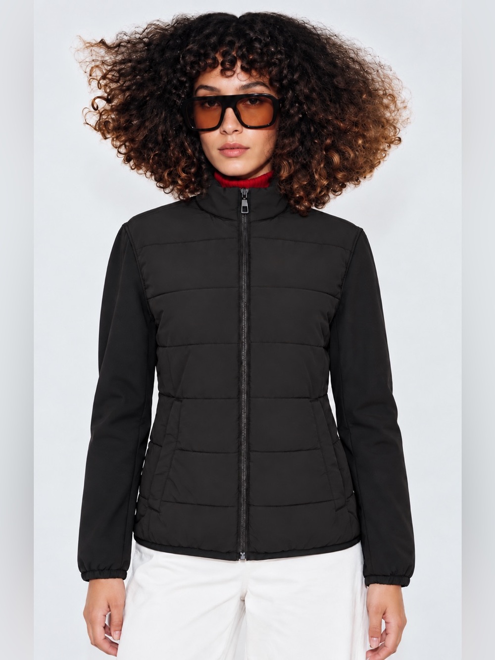 ZARA - Black Quilted Puffer Jacket with Stand Collar – Size M